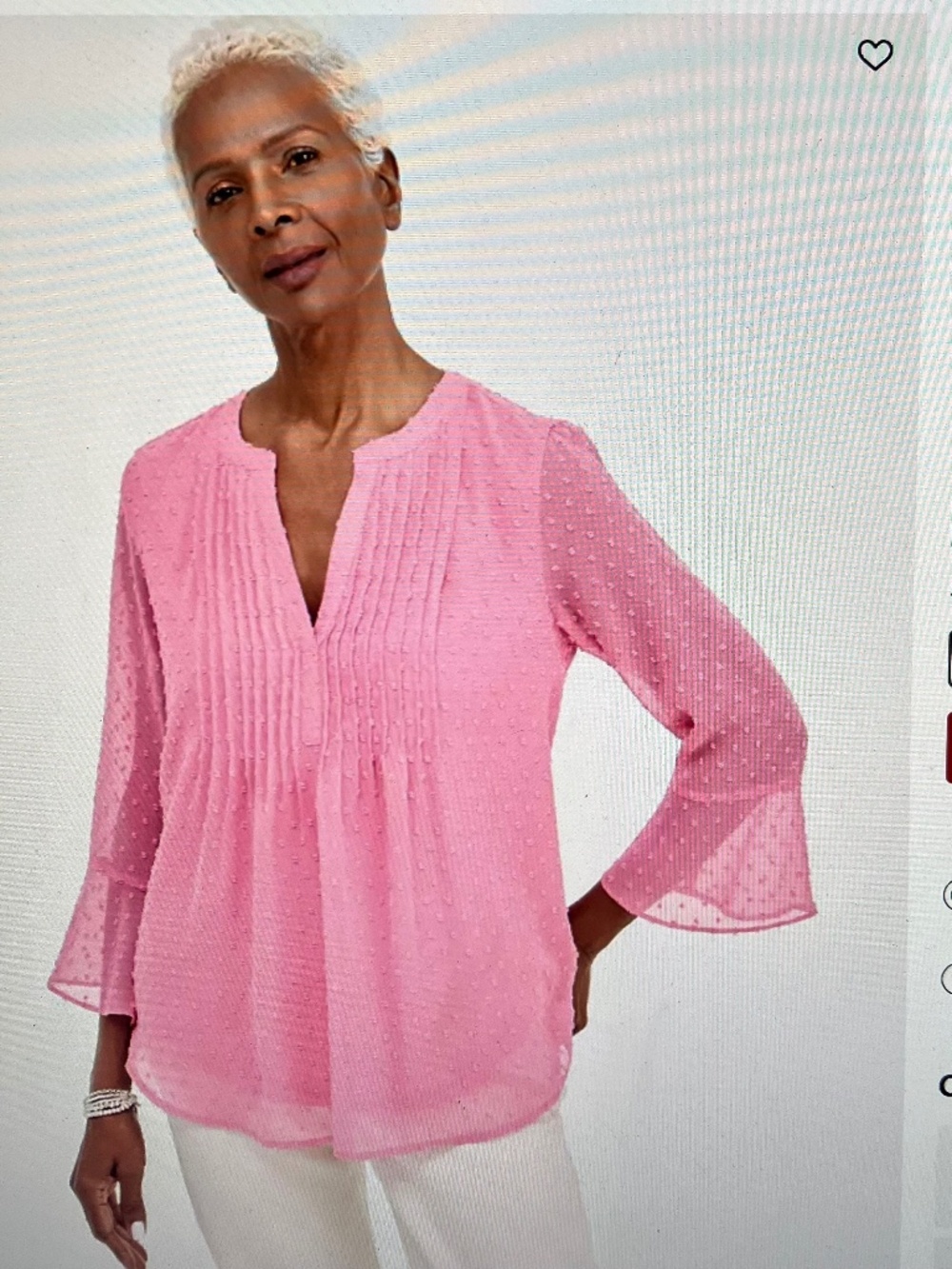 Charter Club PXL textured  top with Swiss dots and front pleats blouse